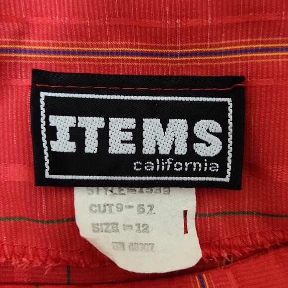 Vintage Items California Red Striped Dress Size LG Elastic Waist Puff Sleeves - Picture 7 of 9